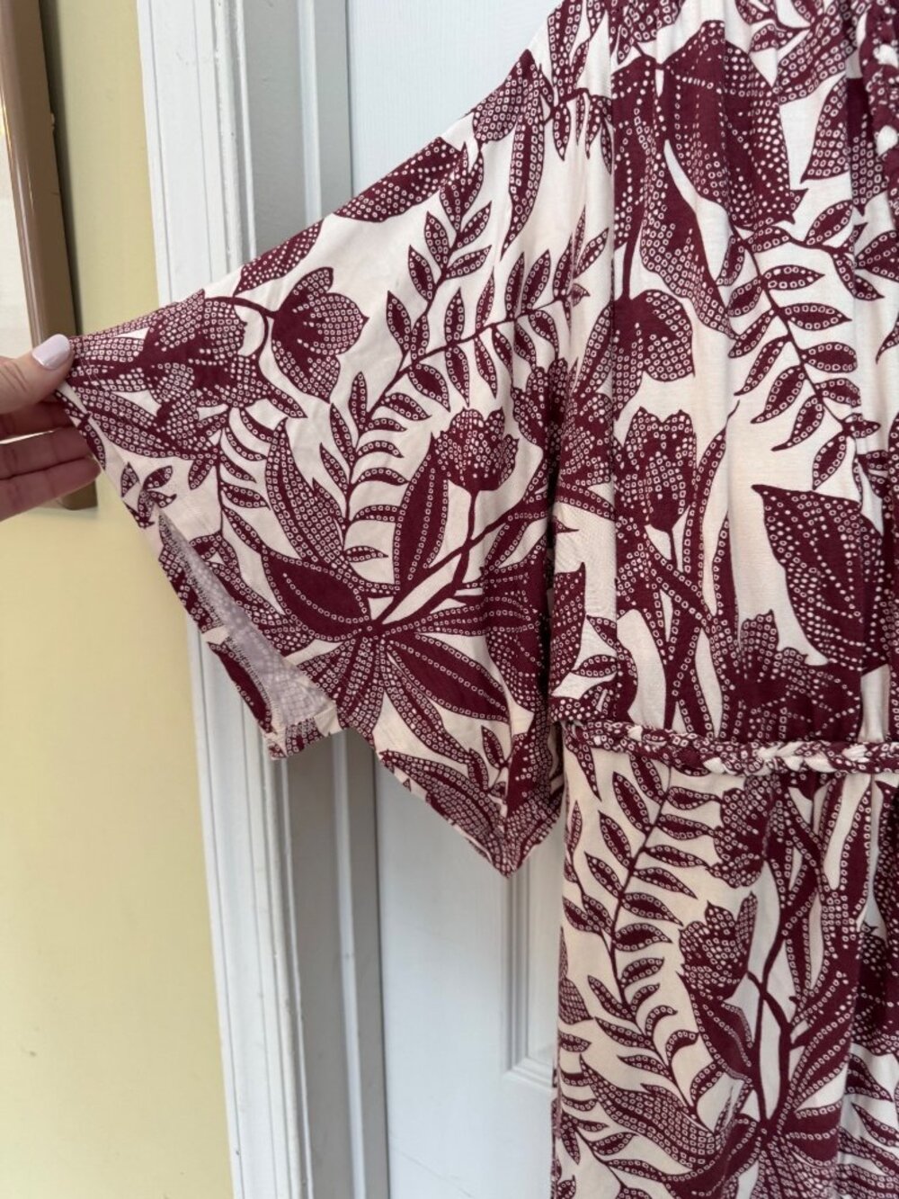 Soma Soft Jersey Caftan Palms Tropical Dress Maxi Pockets Built In Bra Large NWT - Picture 12 of 16